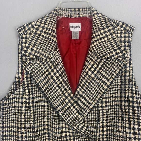 Chico’s Houndstooth Vest Size 12 Black Cream Checked Tweed Classiccore Layering - Picture 7 of 8